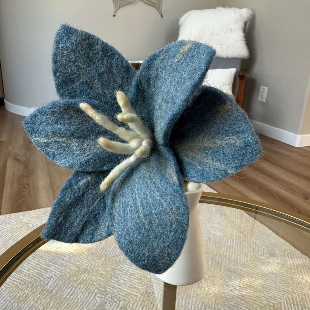 Felted blue Lilly flower